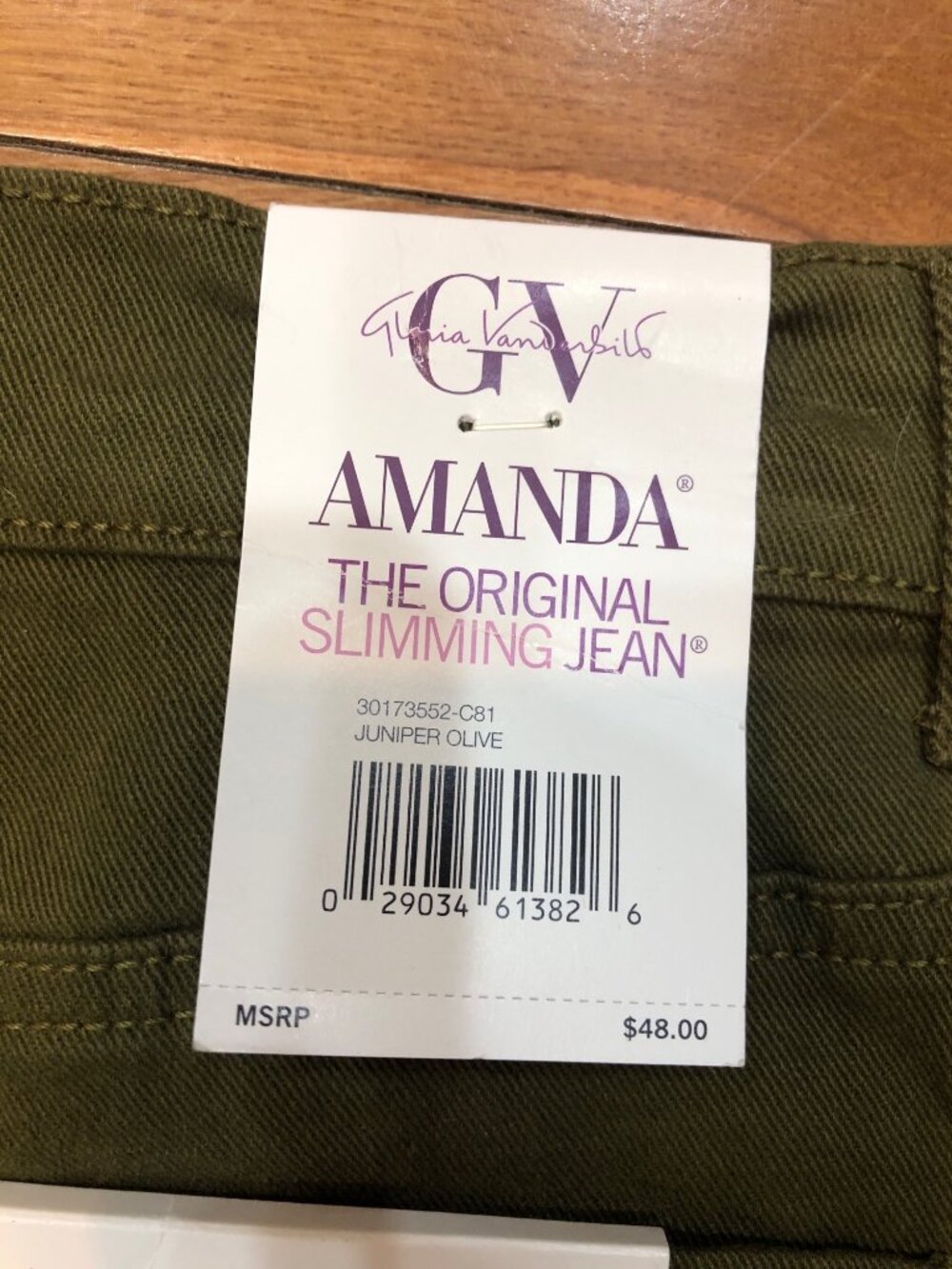 Gloria Vanderbilt Amanda Slimming High Rise Tapered Leg Olive Jeans Size 10 Ave - Picture 7 of 12
